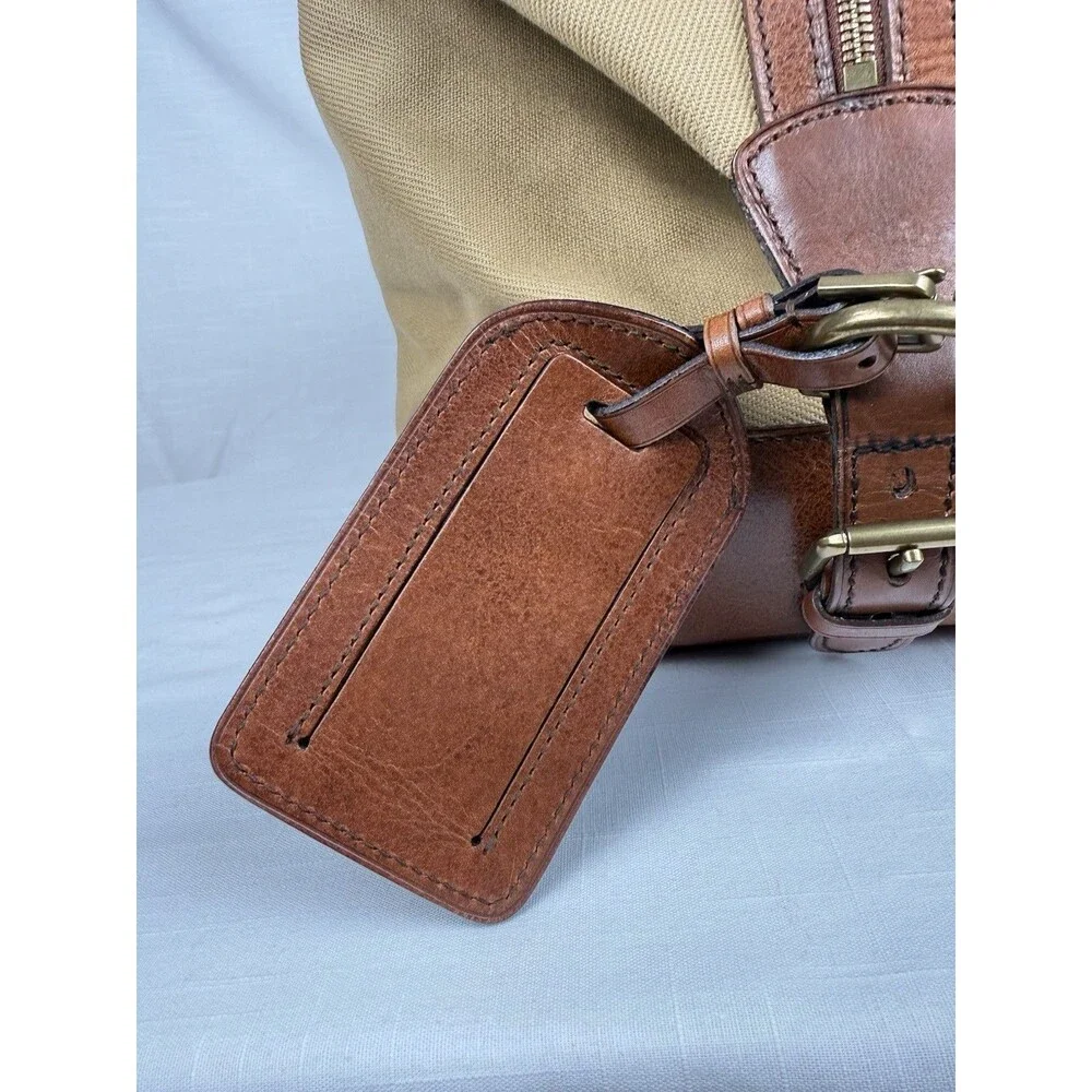 Polo Ralph Lauren Duffle Bag Safari XL Tan Cognac Canvas Leather  (23 x 12 x 10)